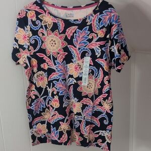 Croft & Barrow Navy Floral Short Sleeve Tee